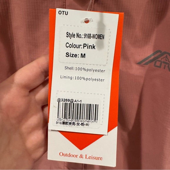 OTU Women's Waterproof Rain Jacket Lightweight Hooded Raincoat for Hiking Pink M - Picture 10 of 16